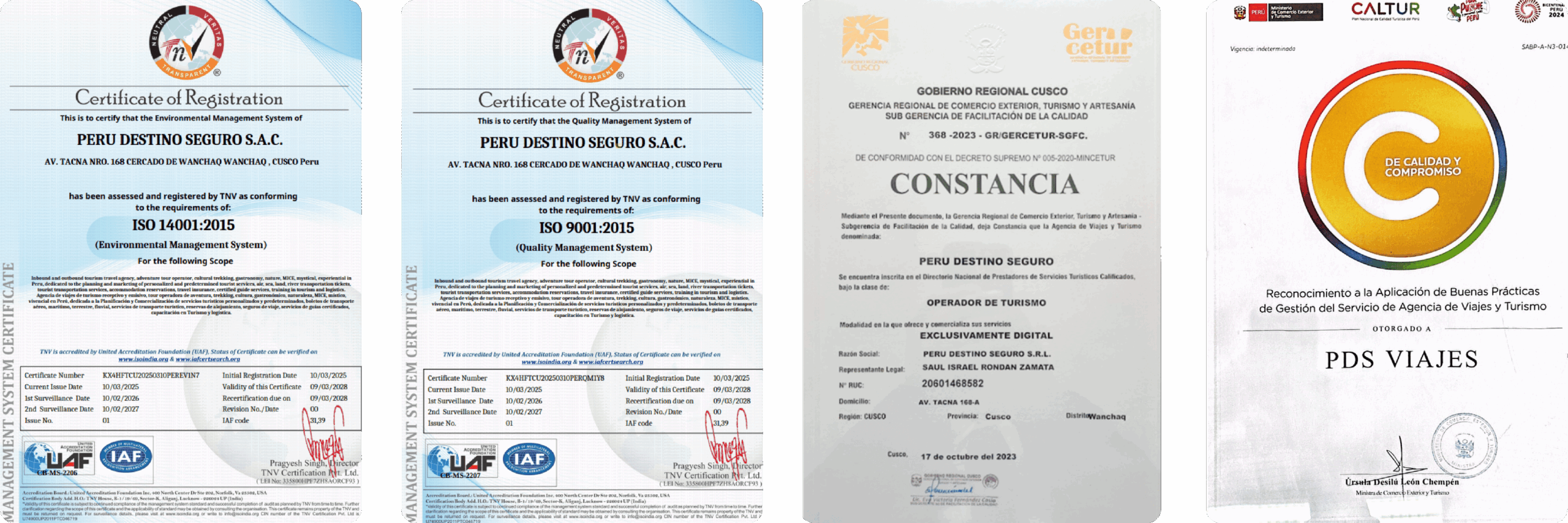Certificaciones Perú Destino Seguro